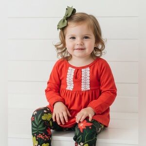 Girl's Orange & Olive Flower Outfit, NWT, kids